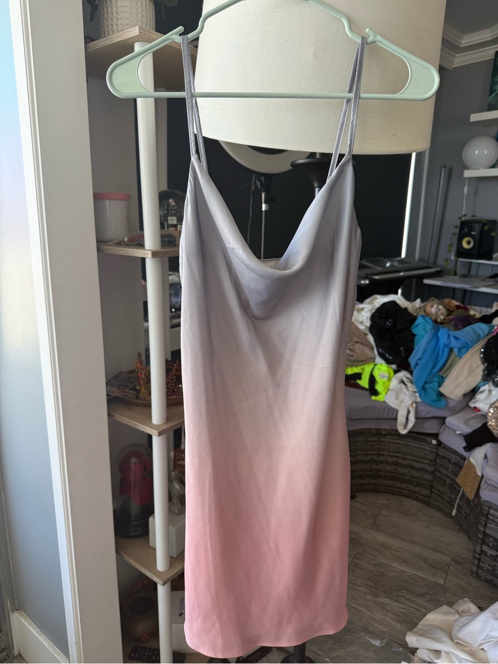 Storia Gray-to-Pink Ombre Slip Midi Dress